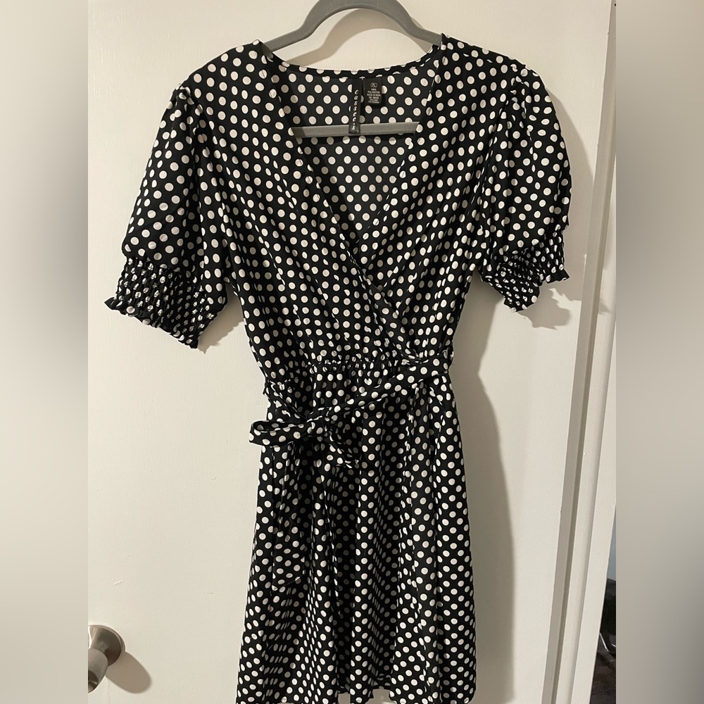 Black polka dot dress